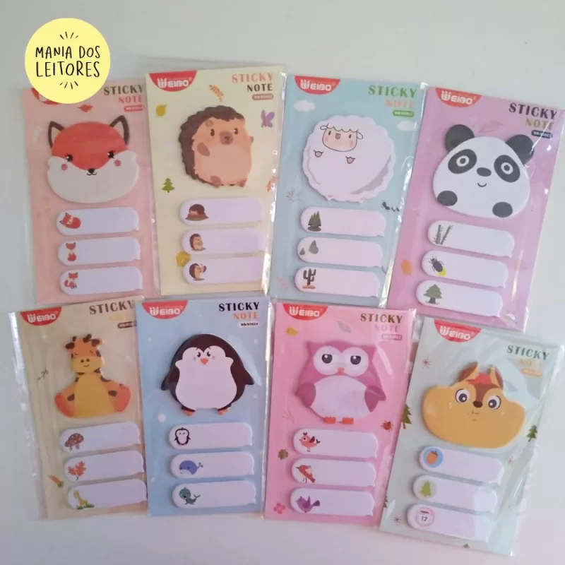Bloco de Notas Marcador Sticky Notes Animais Fofos 80 Folhas Papel
